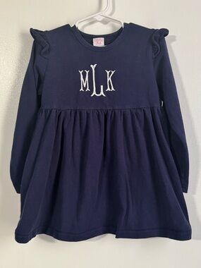 Navy Monogram Long Sleeve top with Ruffle Shoulders
